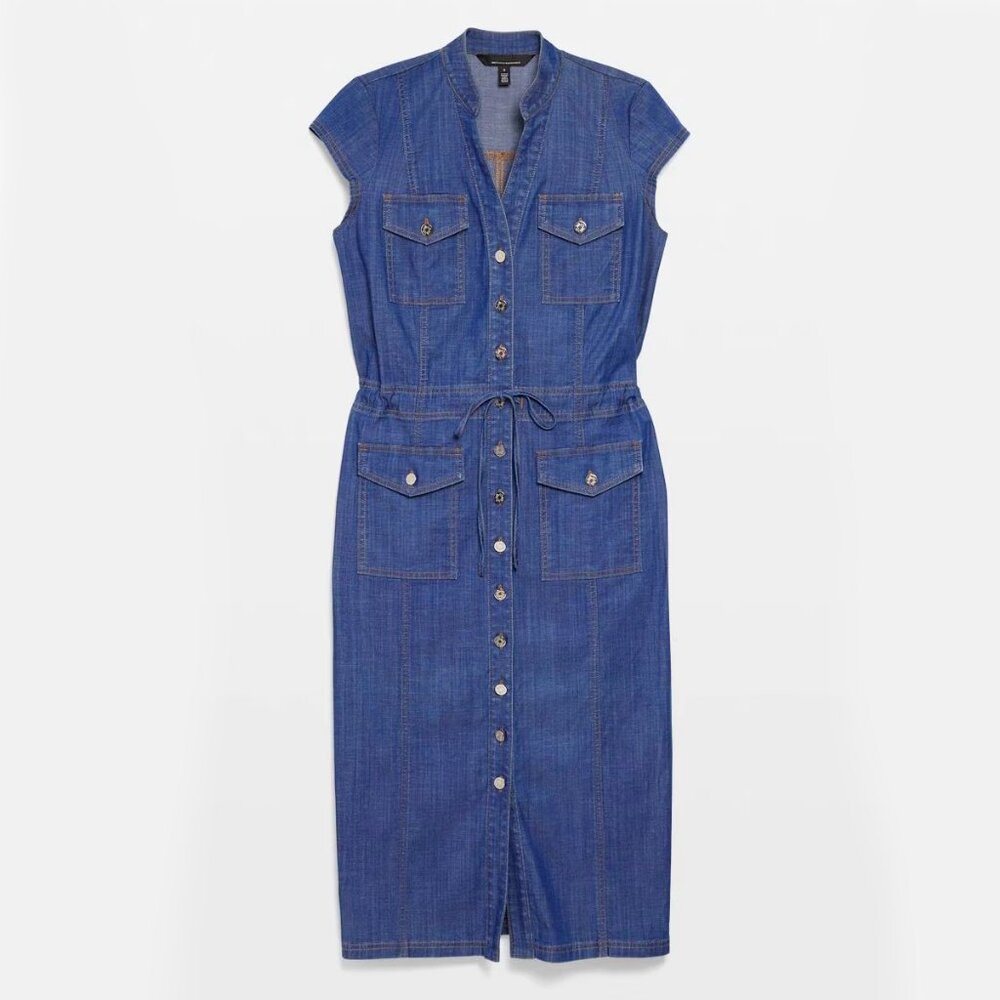 WHBM $160 Button-Down Midi Dress Denim Lightweight Cotton Tencel Blend 12 - Picture 6 of 10